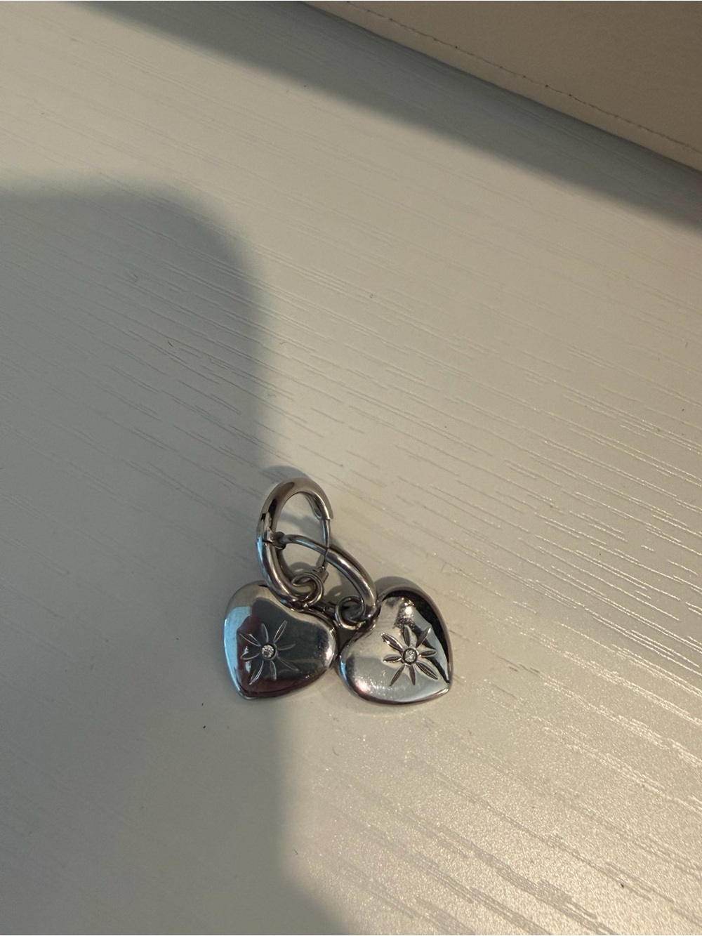 Silver Heart Charm Pair with Starburst Detail